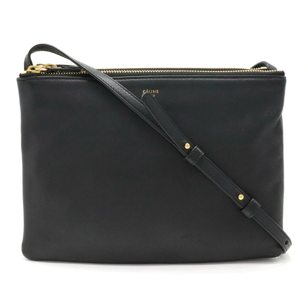 Celine Trio Crossbody Bag Pouch Clutch Lambskin Leather Black